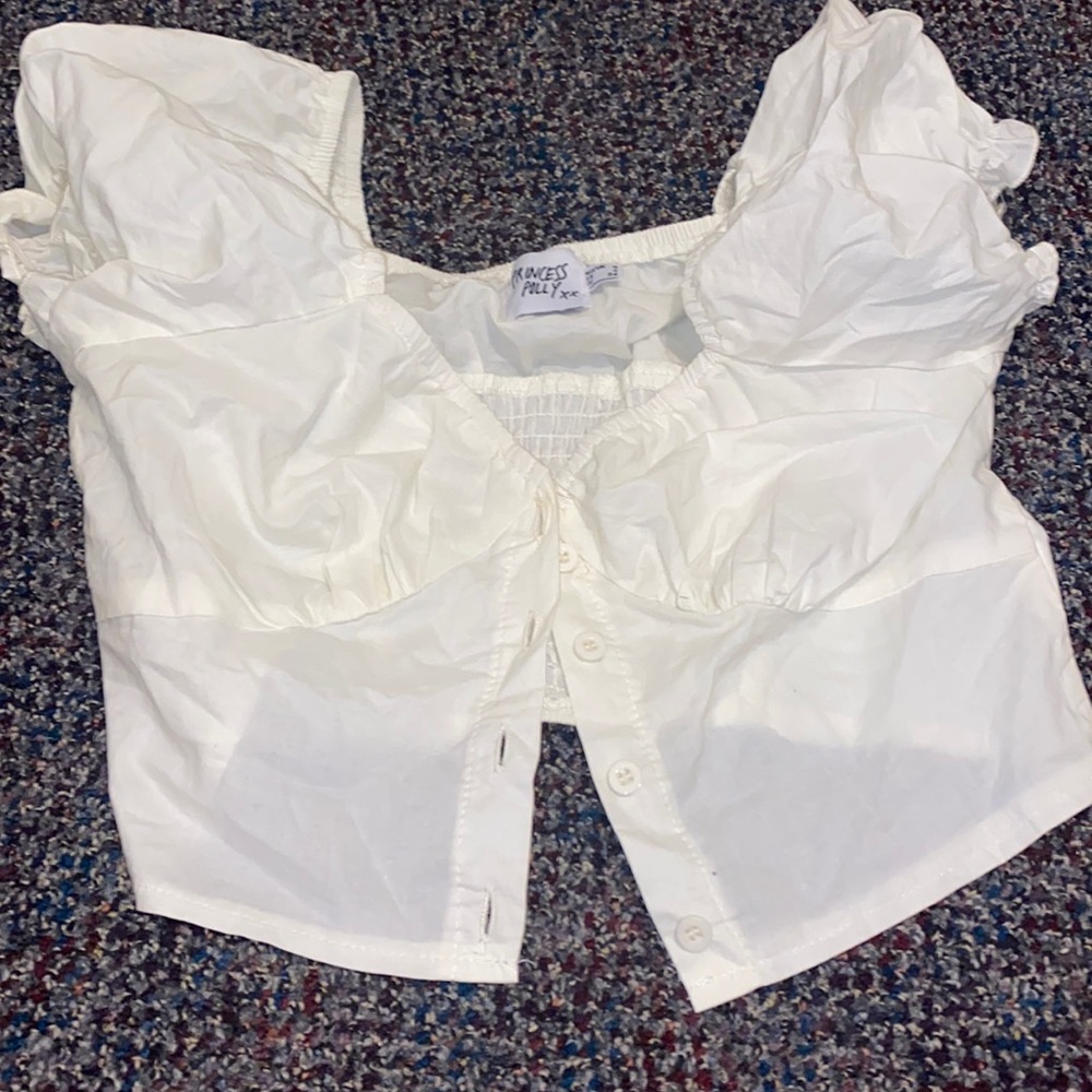 Yellow princess Polly cropped puffed sleeve top
